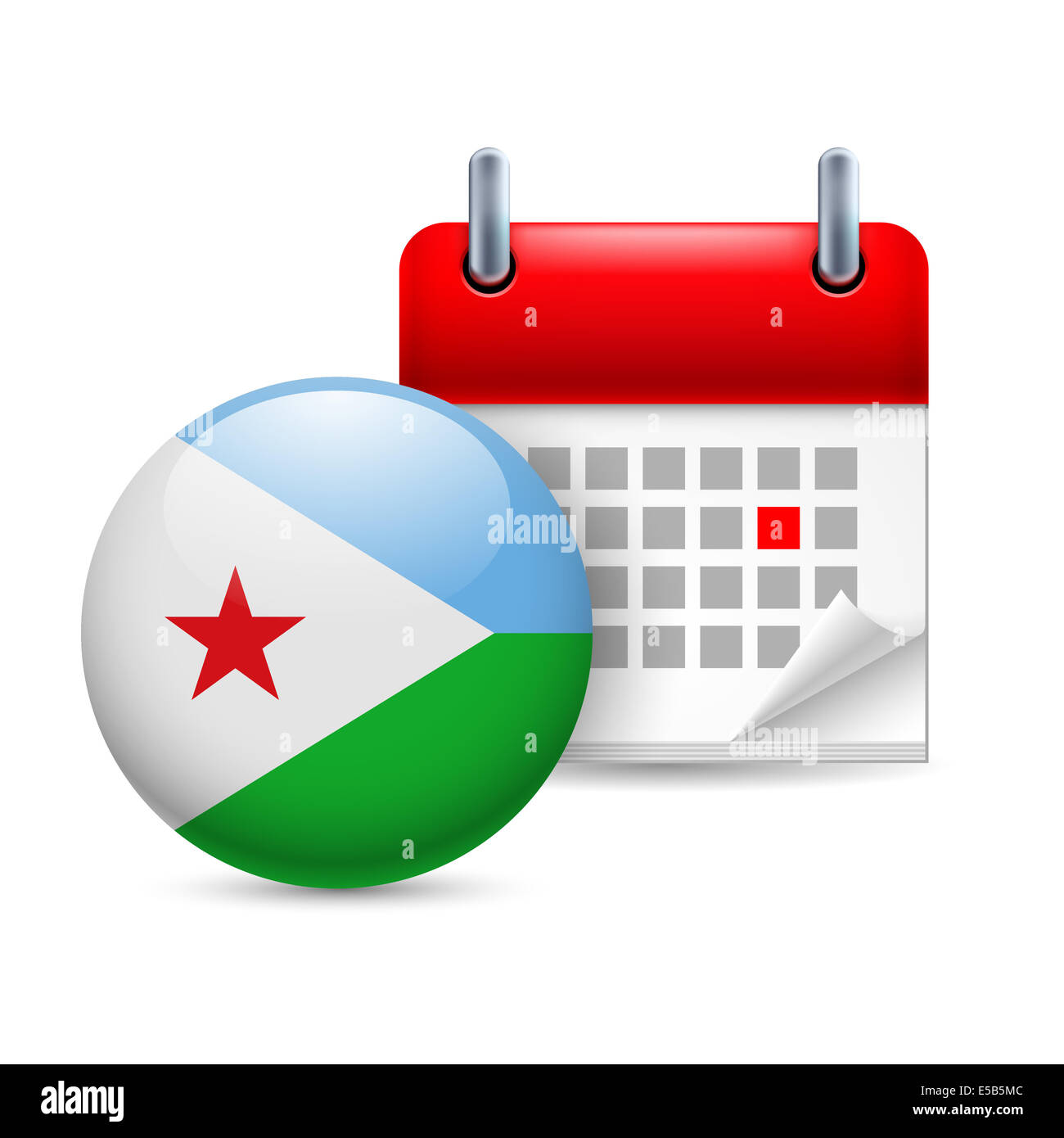 Calendar and round flag icon. National holiday in Djibouti Stock Photo