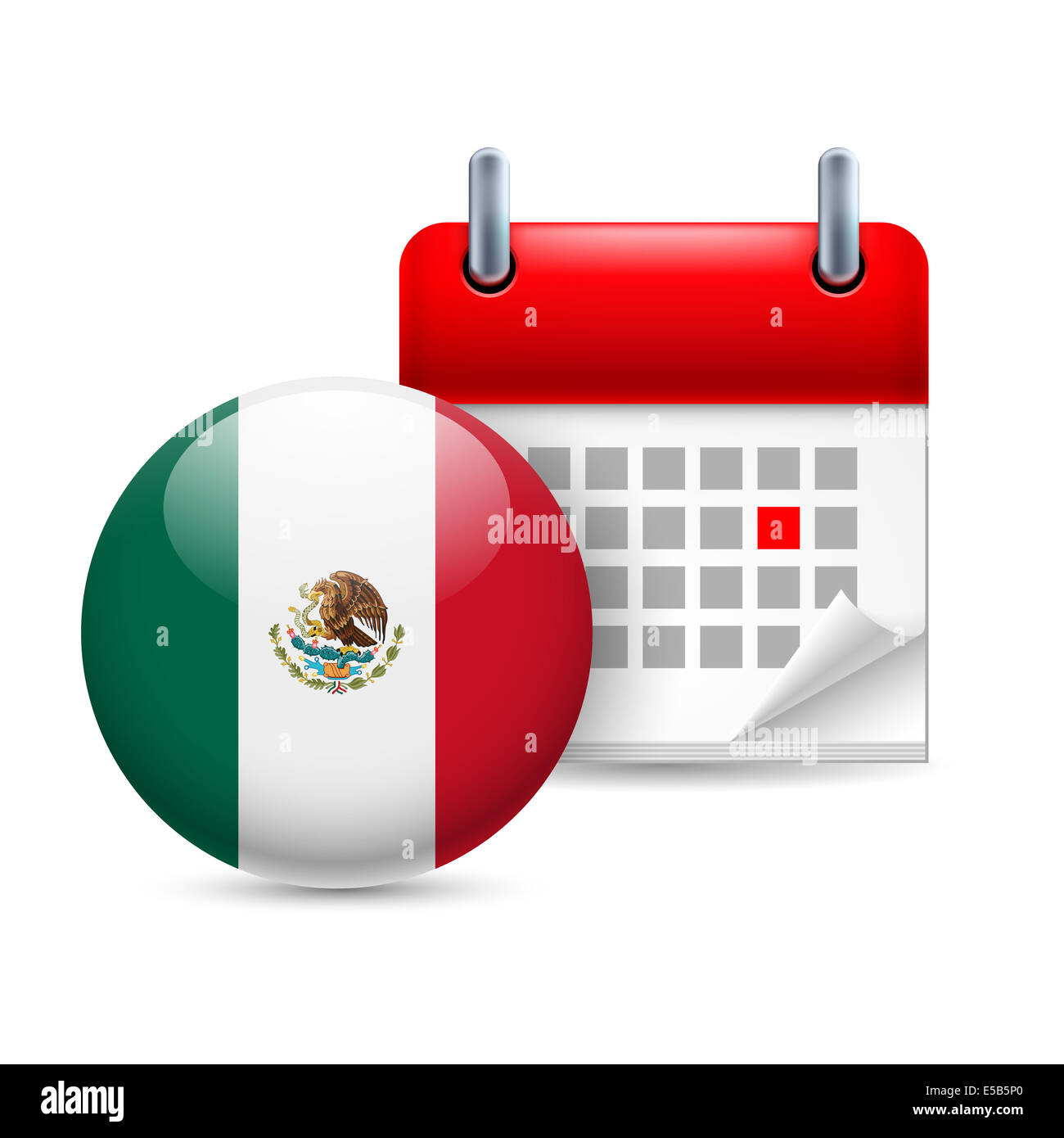 Calendar and round Mexican flag icon. National holiday in Mexico Stock