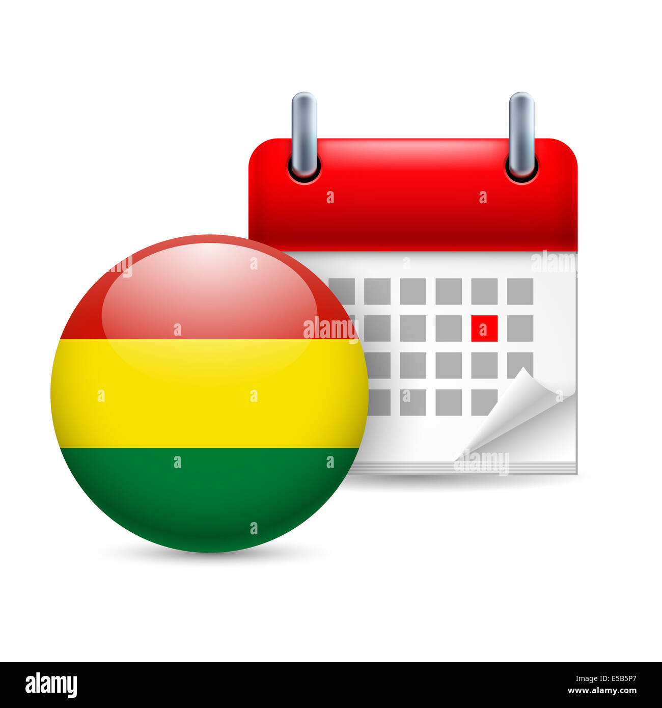Calendar and round Bolivian flag icon. National holiday in Bolivia