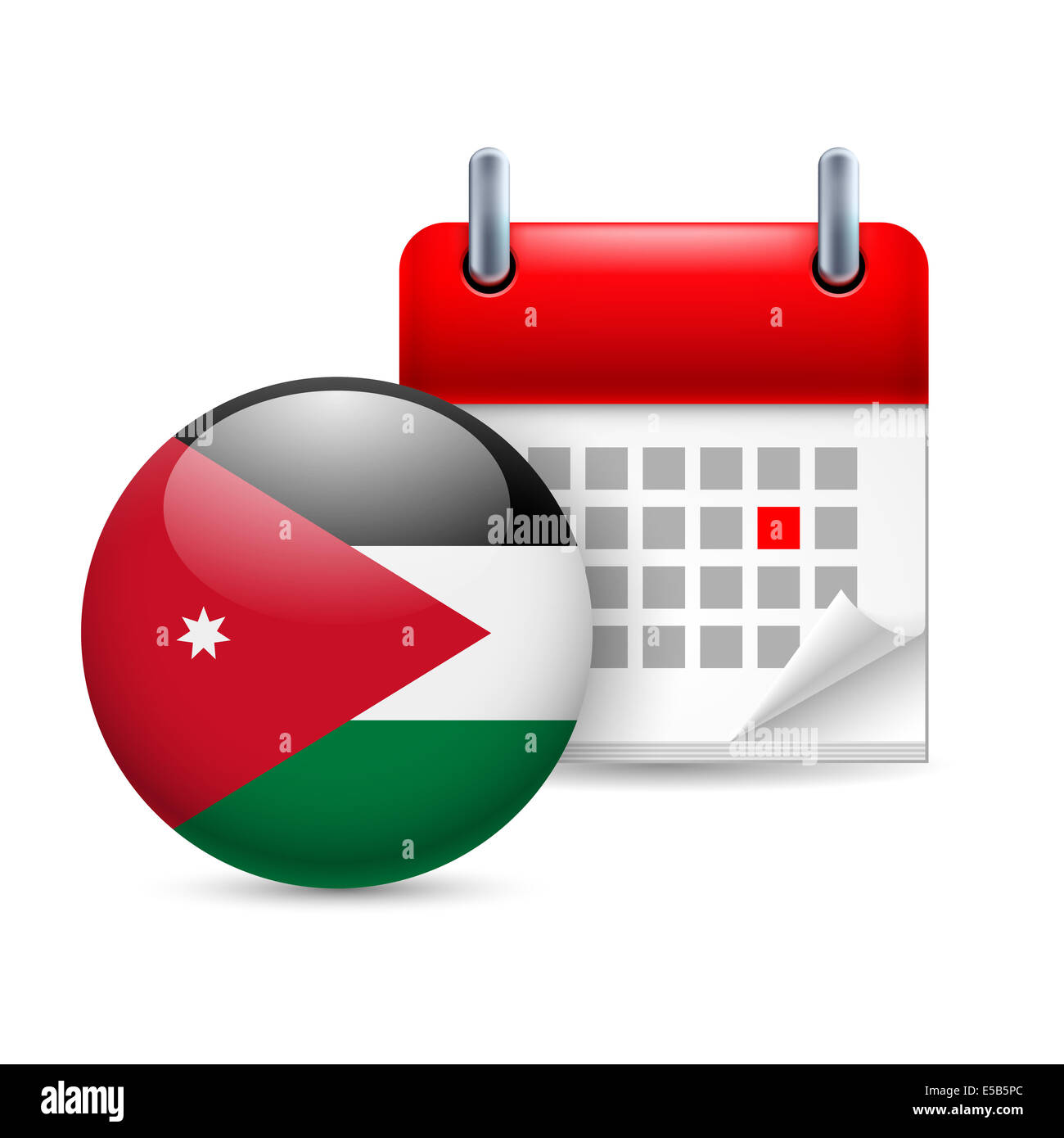 Calendar and round Jordanian flag icon. National holiday in Jordan