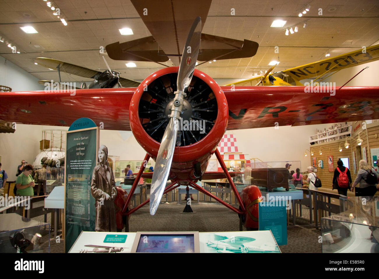 Amelia Earhart's red Lockheed 5B Vega, in which she became the first woman to make a solo crossing of the Atlantic. Stock Photo