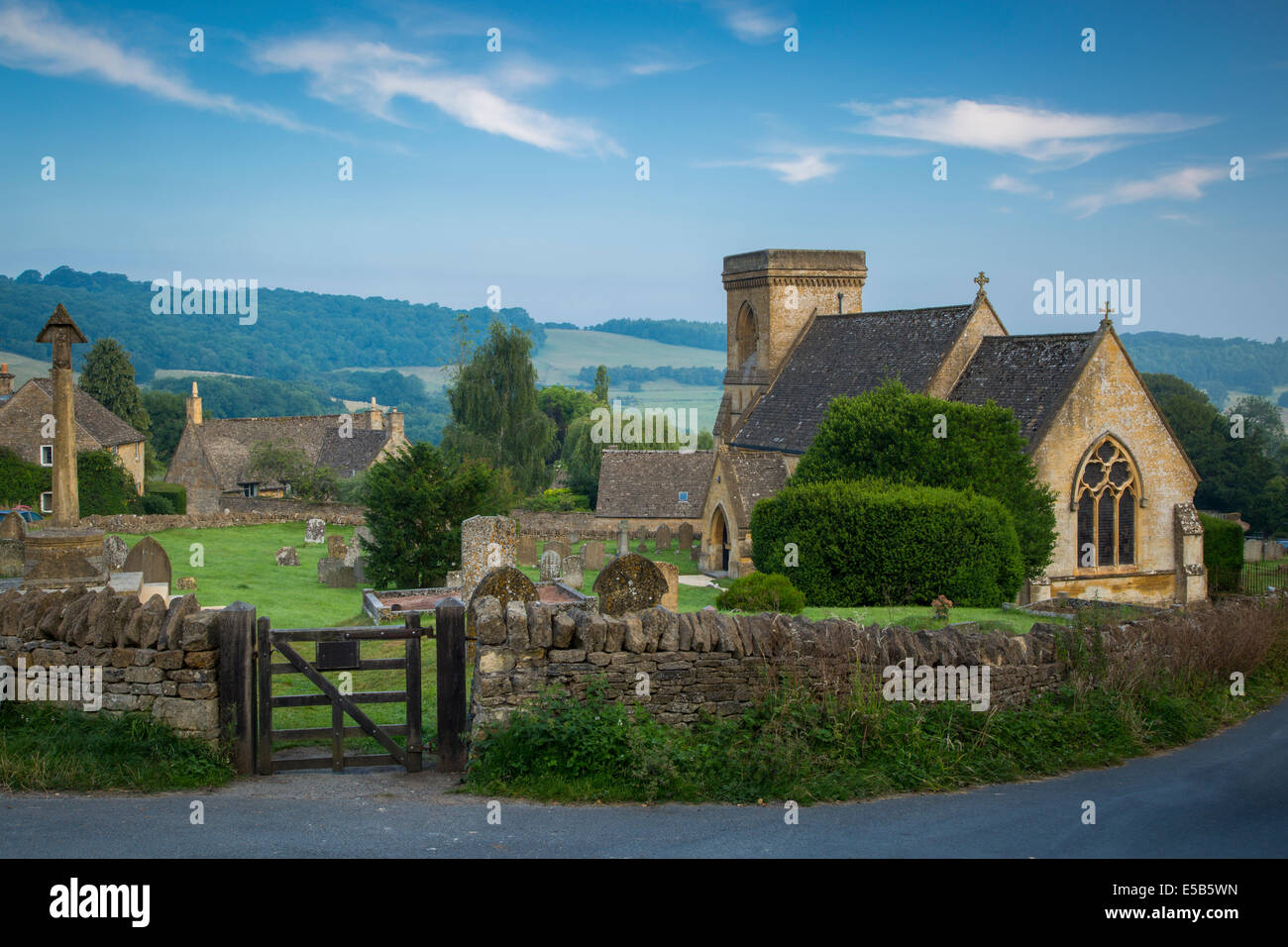 Early morning over the Cotswolds village of Snowshill, Gloucestershire, England Stock Photo