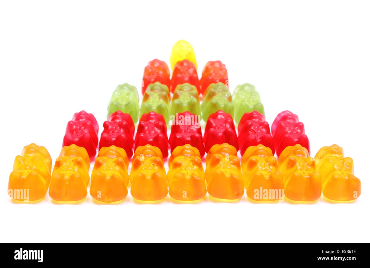 Stack of colorful haribo bear candies. Isolated on white background Stock Photo