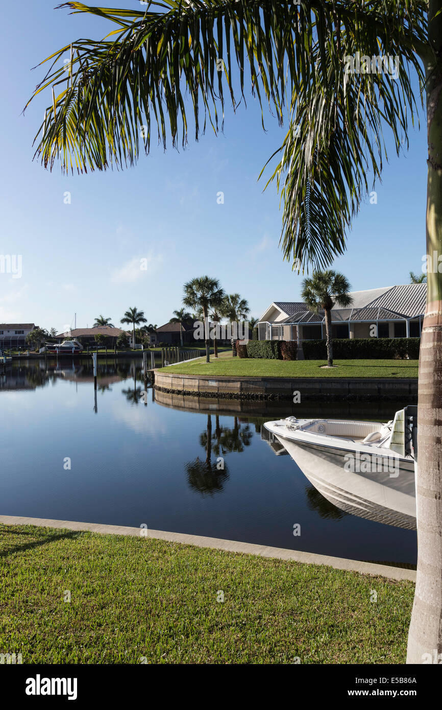 Residential Canal Front Homes, Punta Gorda, FL, USA Stock Photo