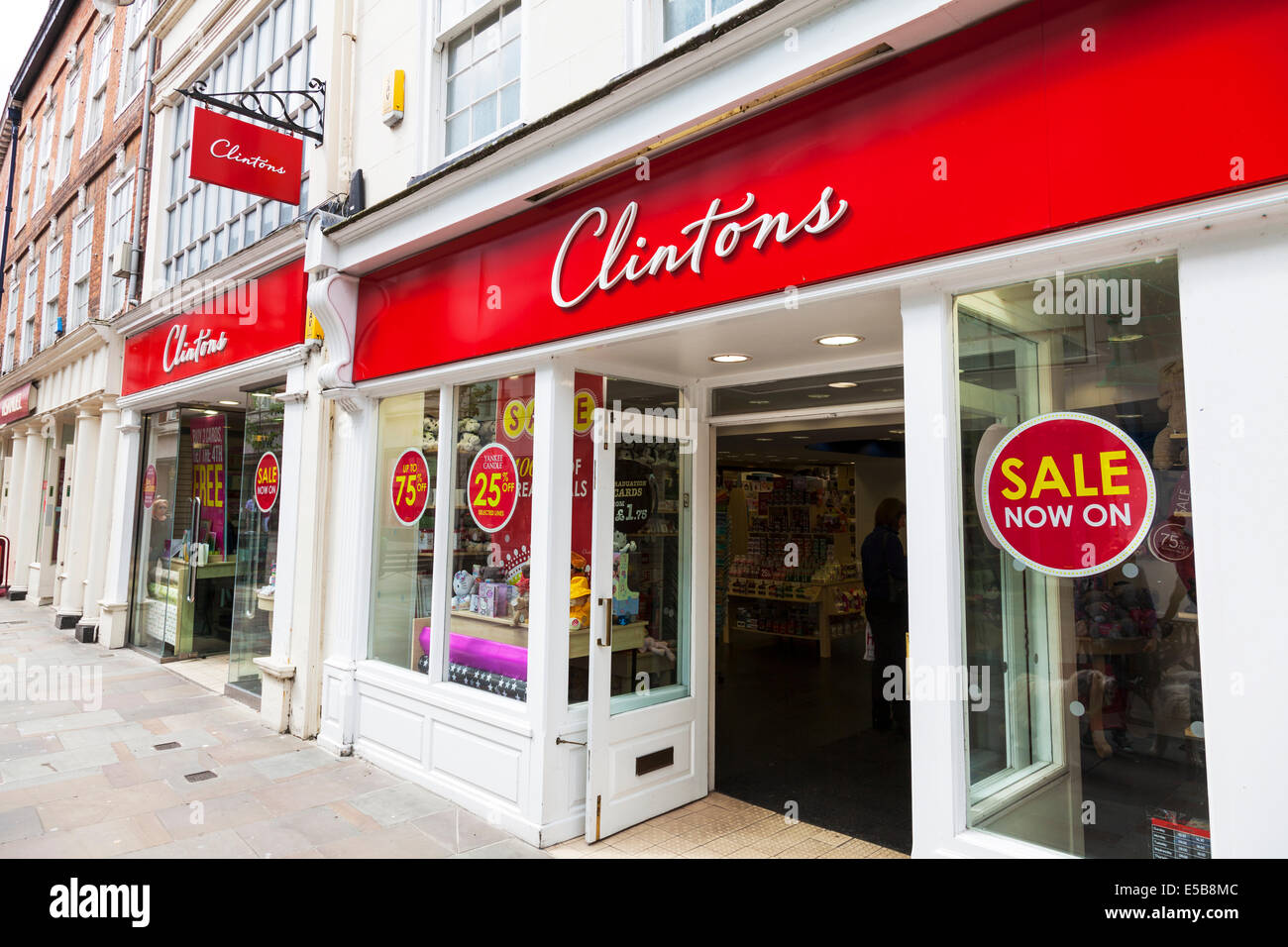 Clintons cards card shop store sign exterior front entrance sale clinton's Worcester  High Street Worcestershire England United Stock Photo