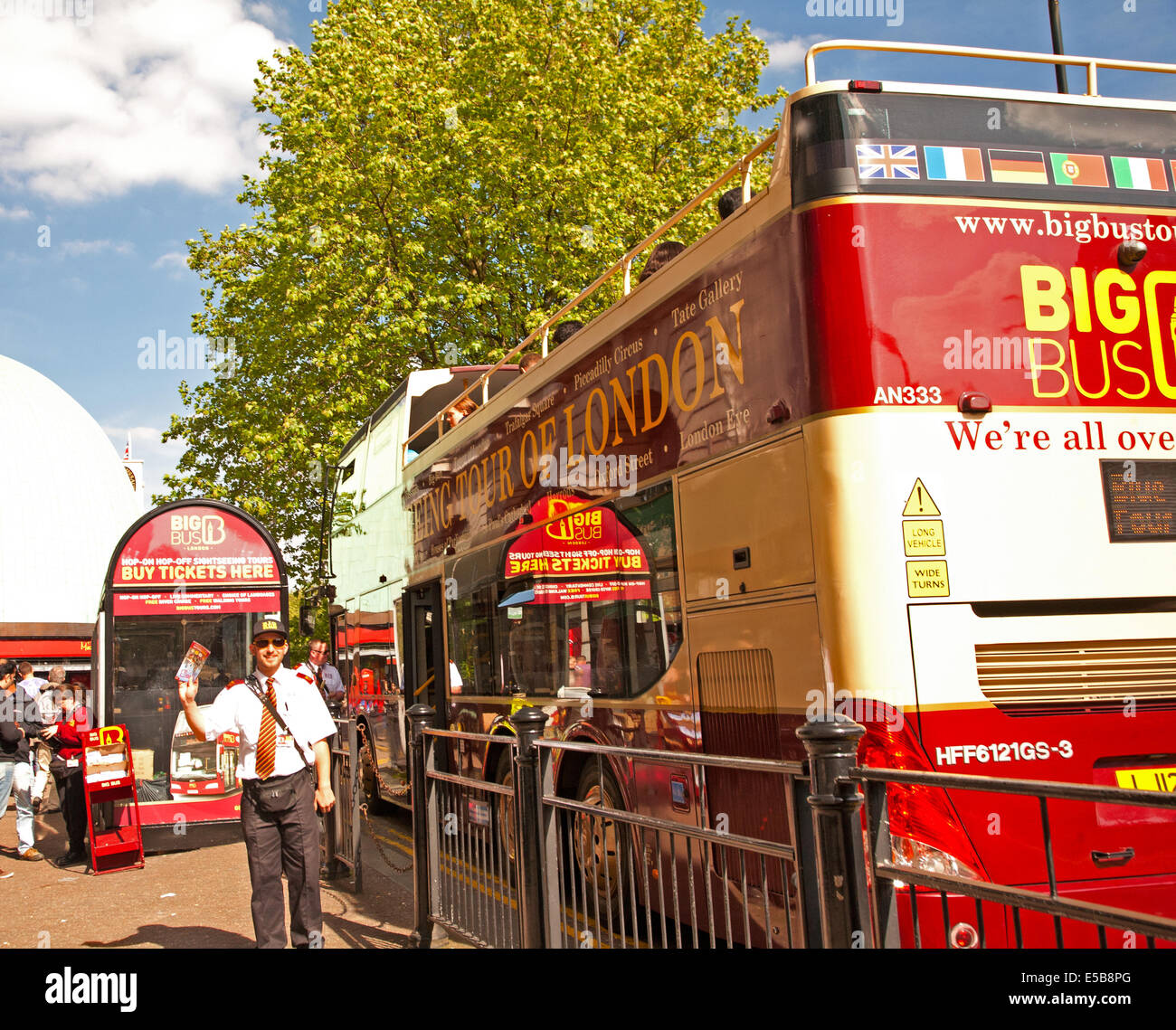 Bus stop for the big bus tour in London,London,UK Stock Photo