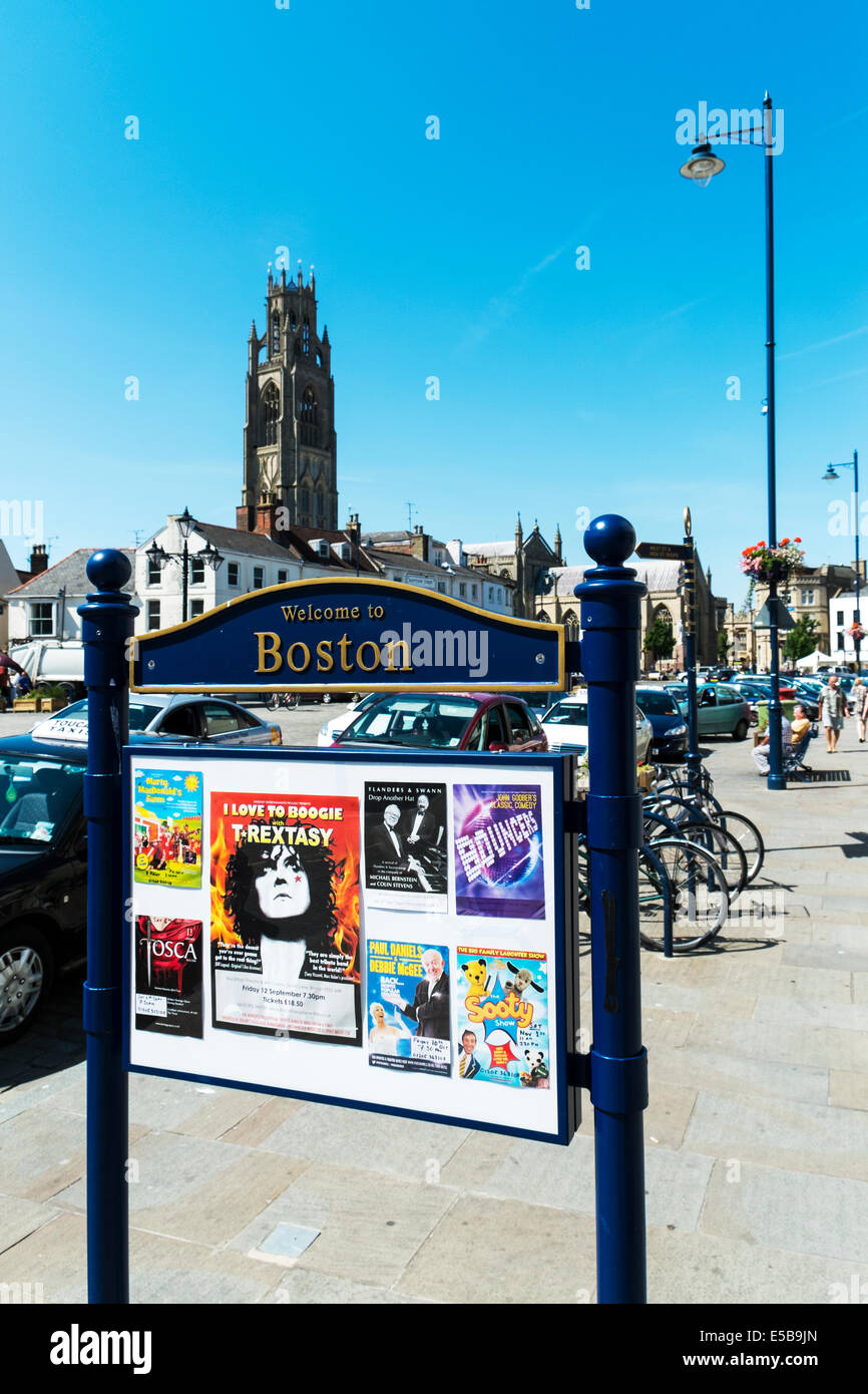 Boston Town centre Stump church market place sign Lincolnshire