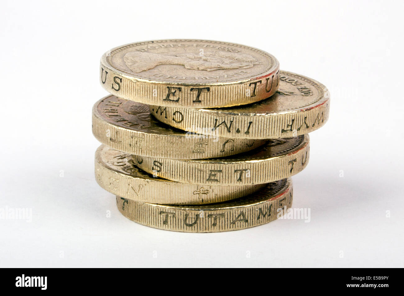 A stack of British Pound Coins. Studio Shot Stock Photo