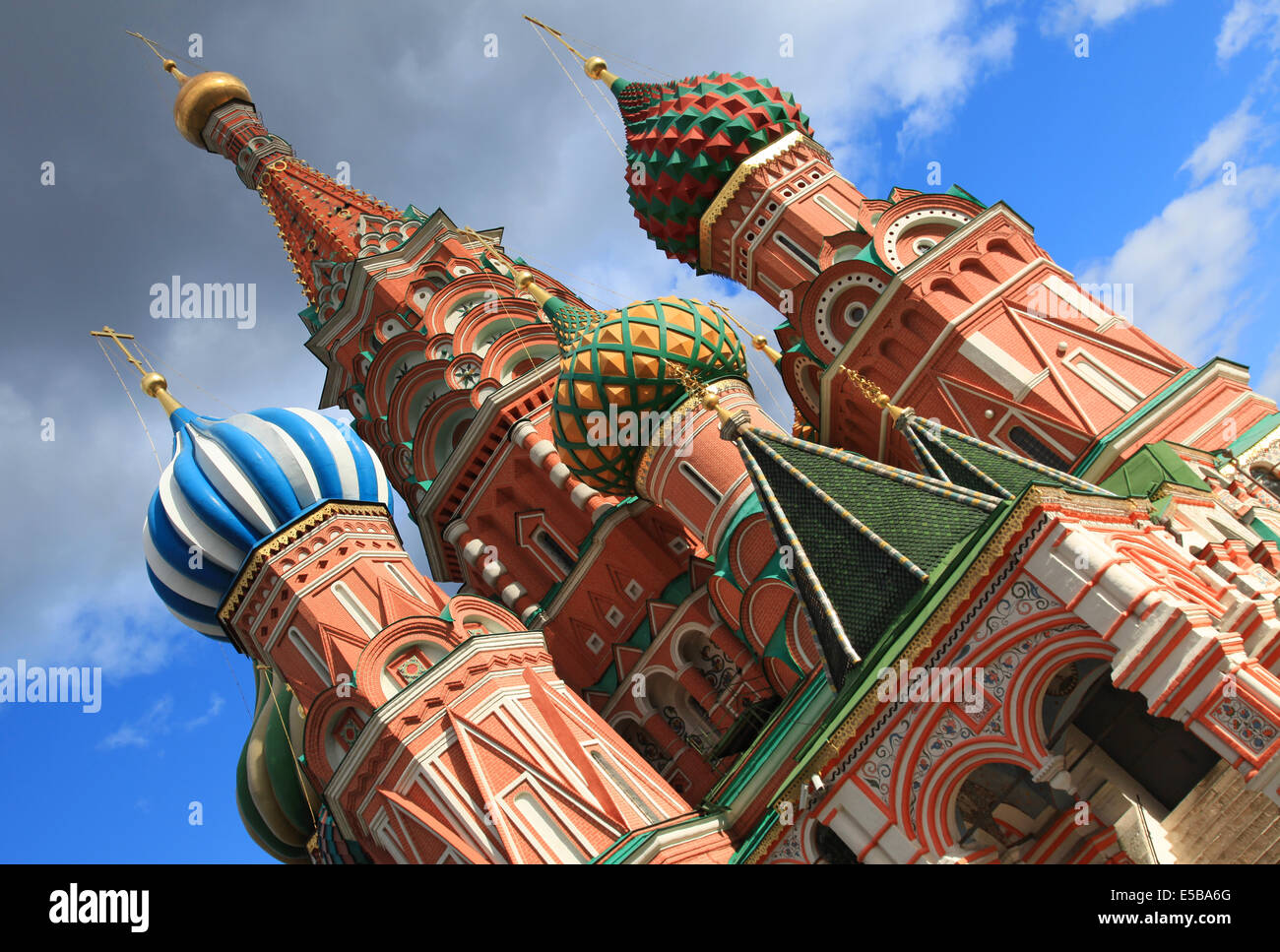 Saint Basil's cathedral with unique architecture and colorful onion shaped domes on Red Square in Moscow Russia Stock Photo