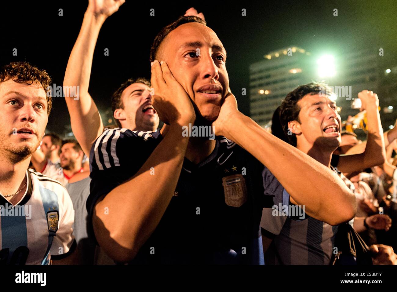 April 2, 2013 - Rio De Janeiro, RJ, Brazil - Fan at FIFA World Cup 2014 Brazil..Argentina vs Netherlands at FIFA World Cup 2014 ... after 120 minutes and penalties Argentina is progressing with 4:2 over the Netherlands. A fan is crying and still can not believe it....it is more than pas (Credit Image: © Peter Bauza/ZUMA Wire/ZUMAPRESS.com) Stock Photo