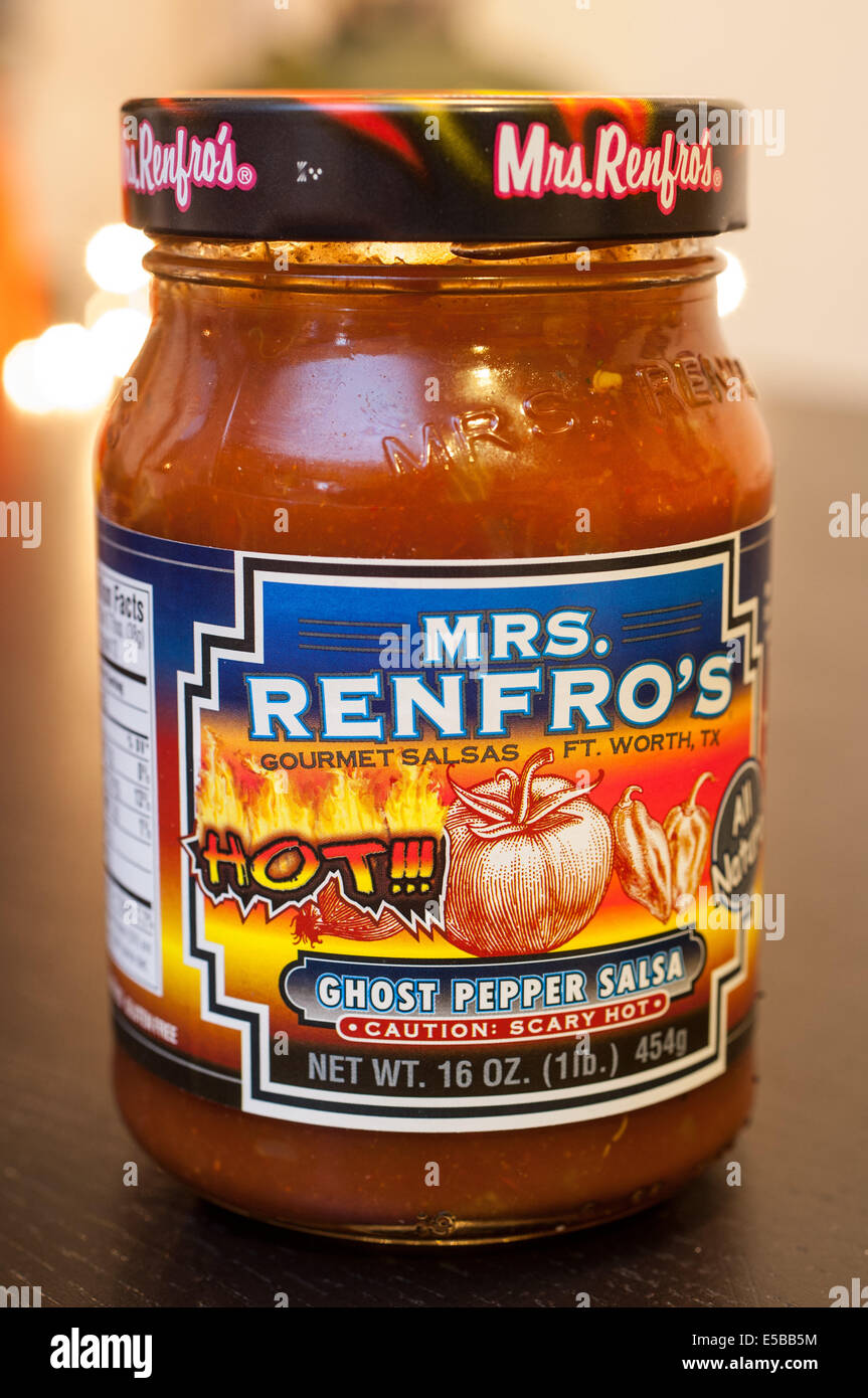 A jar of Mrs. Renfro's hot salsa. Stock Photo