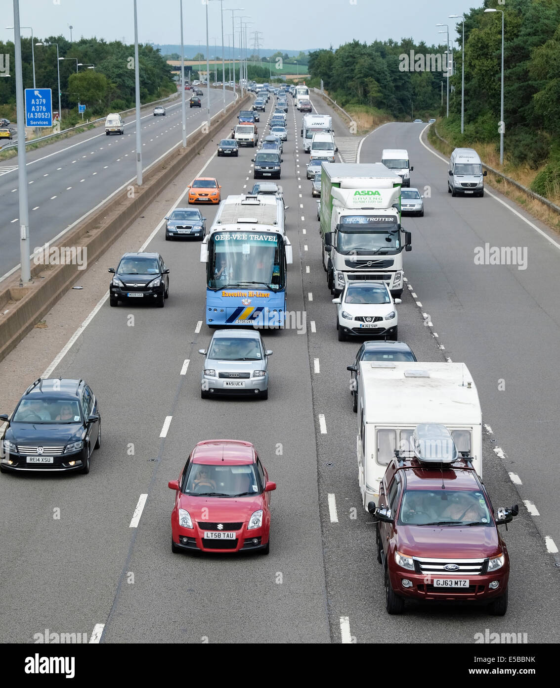 Exeter Devon UK. 26th July 2014. Heavy traffic on the M5