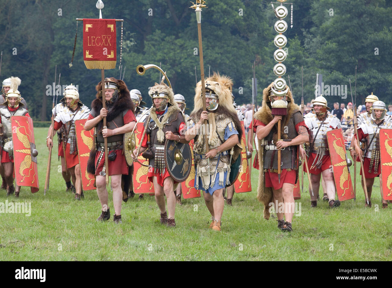 The Roman legion Army Marching into Battle at a reenactment Stock Photo