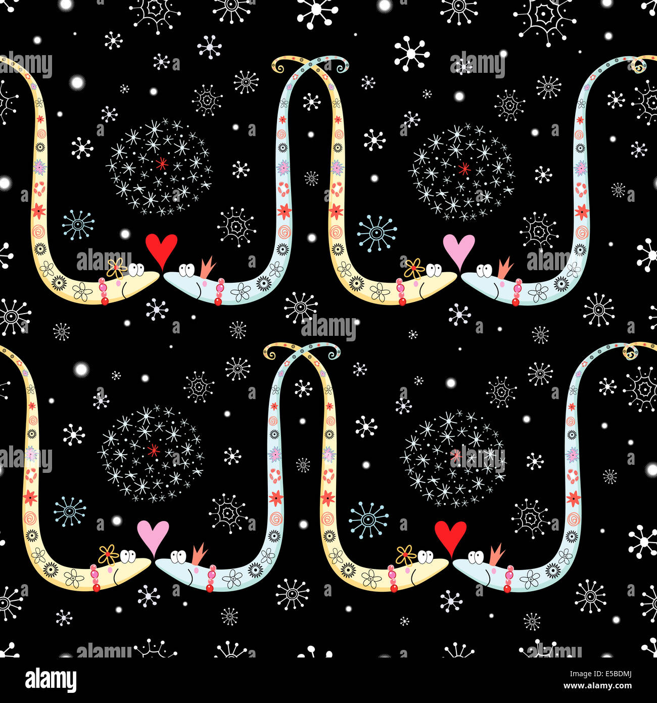 Two snakes fell in love. Valentine's Day Card. Vector illustration. Stock Photo