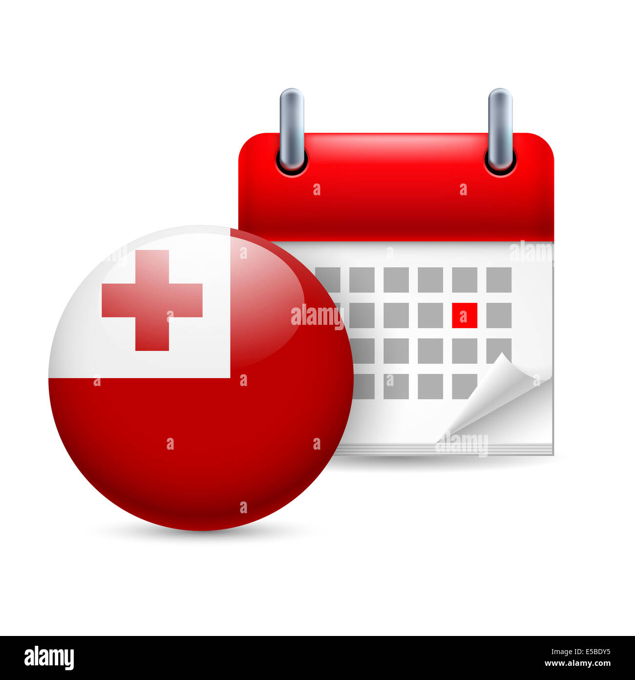 Calendar and round Tongan flag icon. National holiday in Tonga Stock