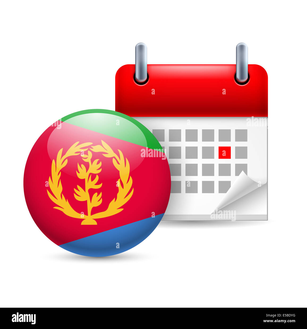 Calendar and round Eritrean flag icon. National holiday in Eritrea