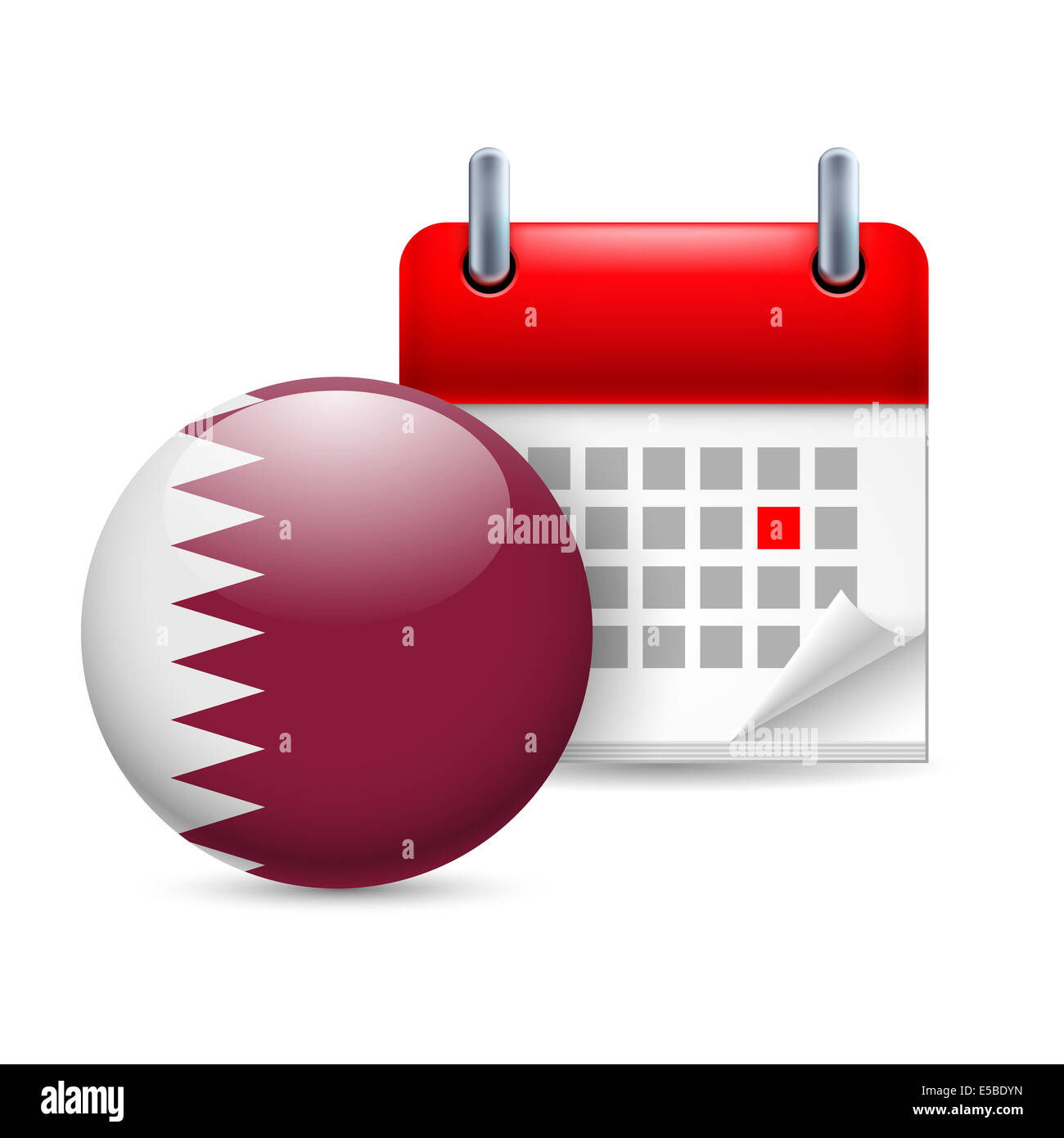 Calendar and round Qatari flag icon. National holiday in Qatar Stock