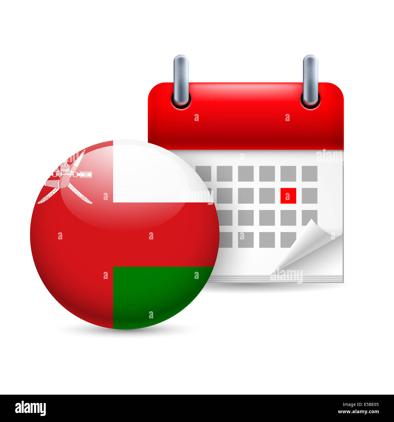 Calendar and round Omani flag icon. National holiday in Oman Stock