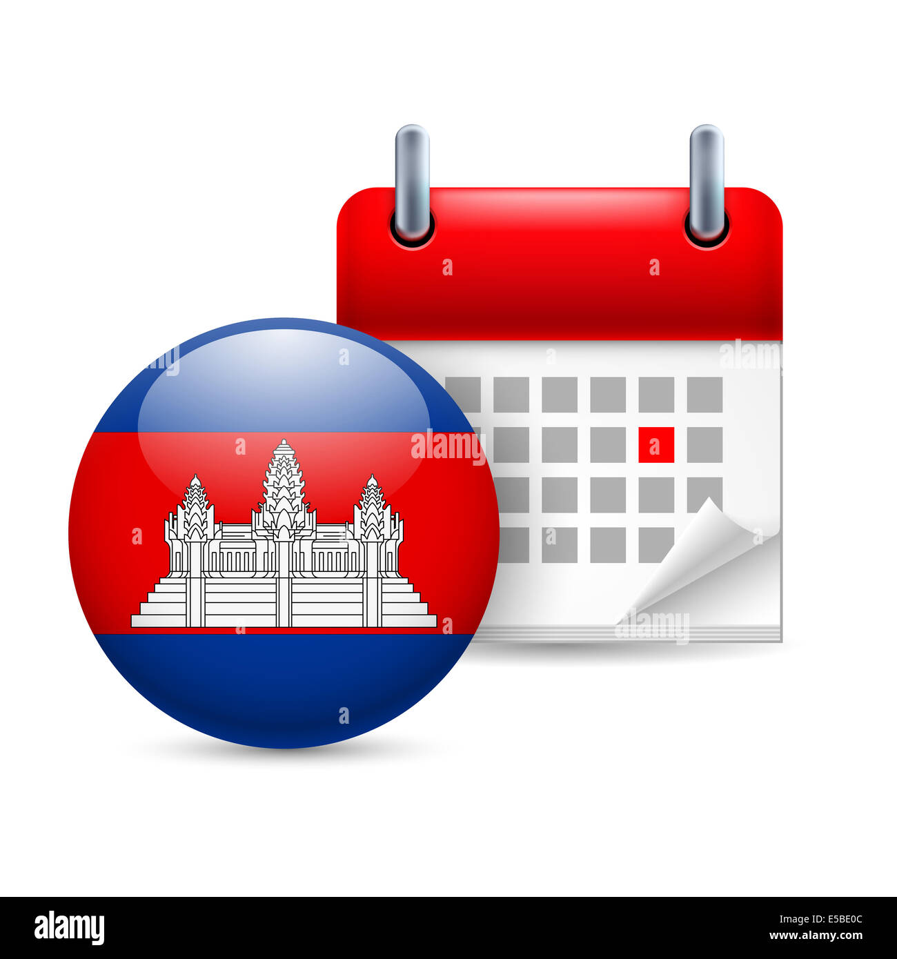 Calendar and round Cambodian flag icon. National holiday in Cambodia
