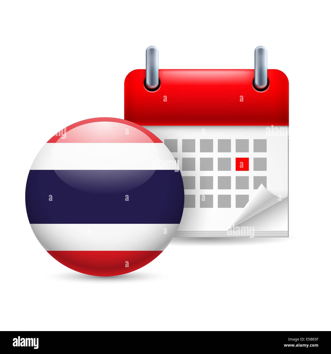 Calendar and round Thai flag icon. National holiday in Thailand Stock