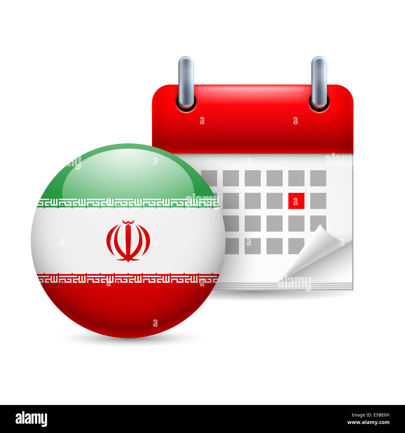 Calendar and round Iranian flag icon. National holiday in Iran Stock