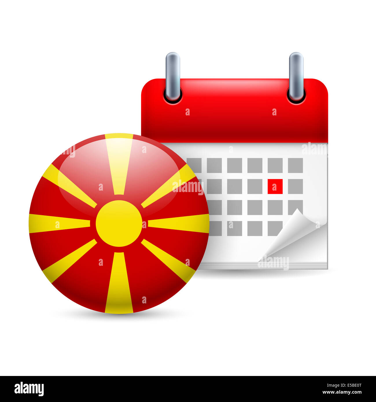 Calendar and round Macedonian flag icon. National holiday in Macedonia