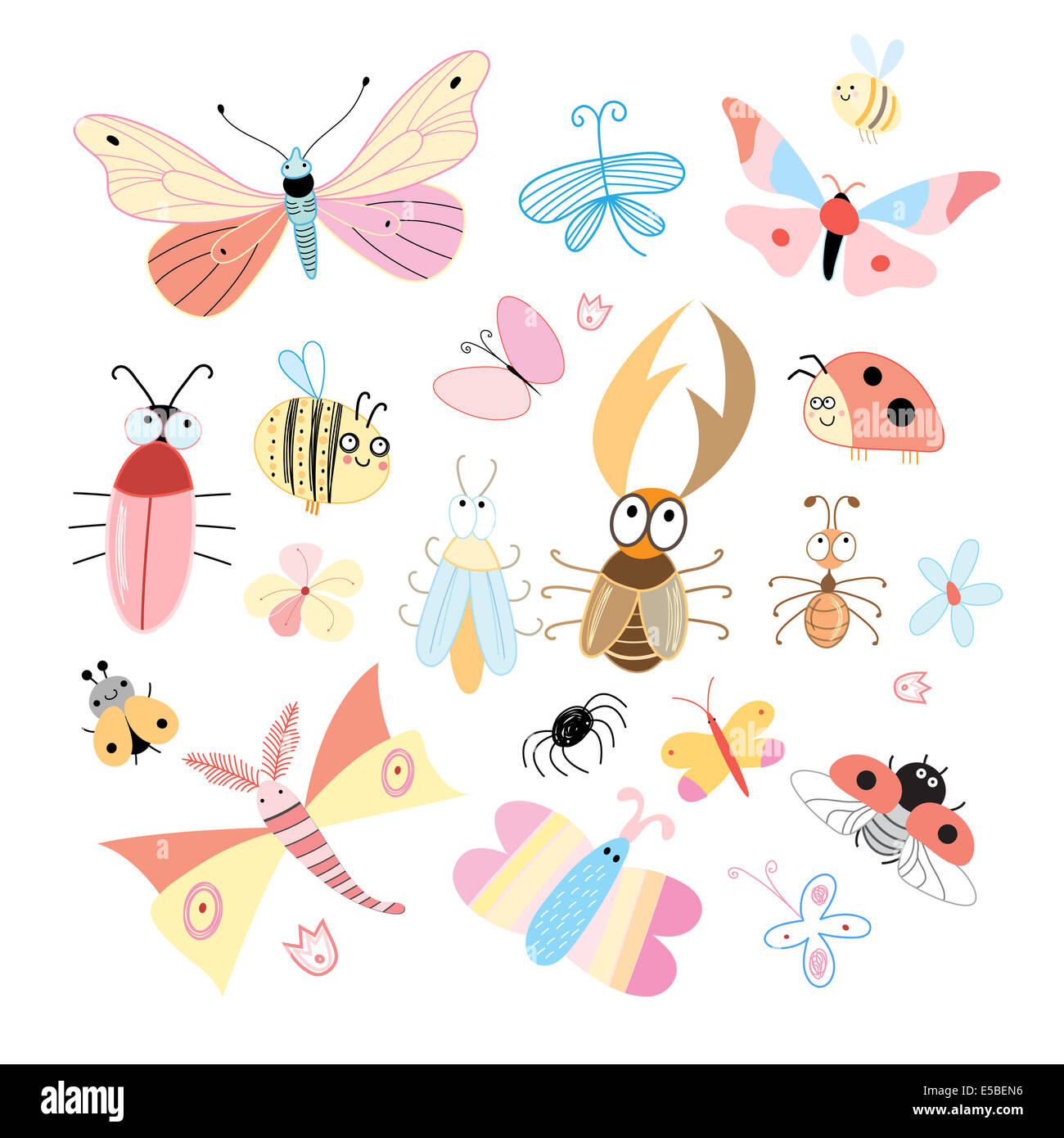 set of funny colored insects on a white background Stock Photo - Alamy