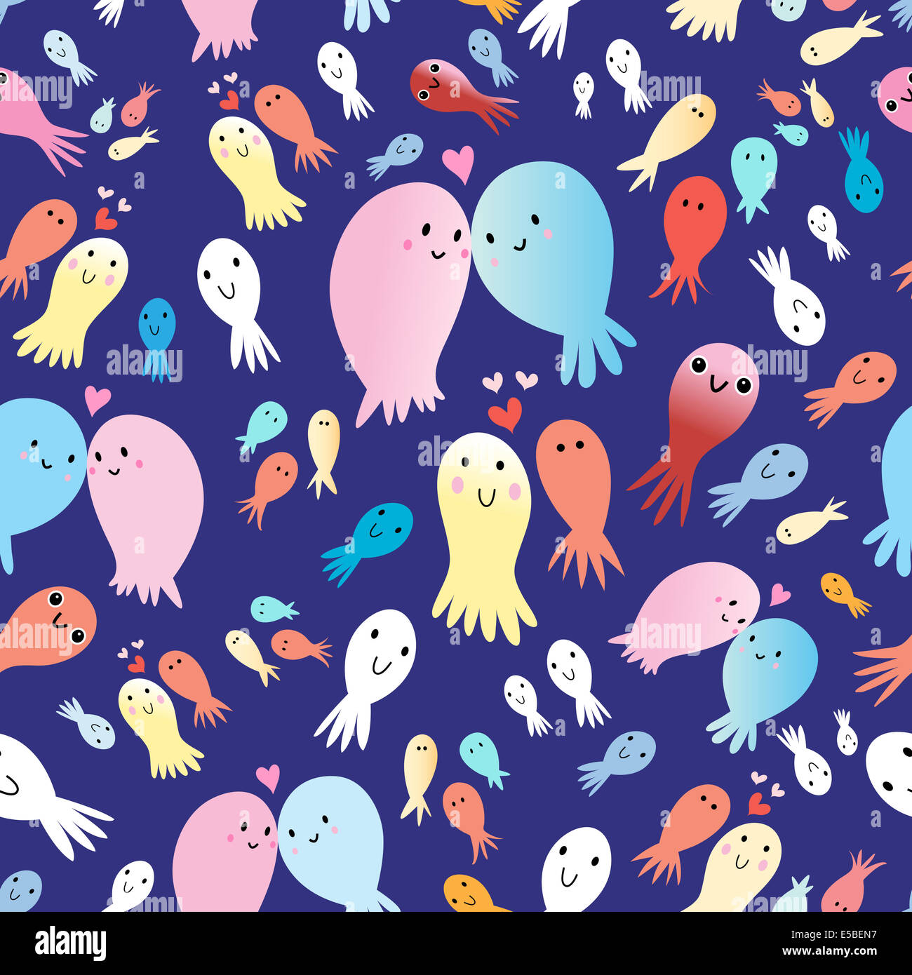 seamless bright pattern of the small jellyfish on a blue background ...