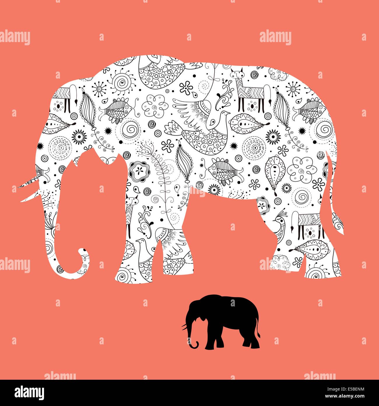 bright beautiful ornamental elephant on a red background Stock Photo ...