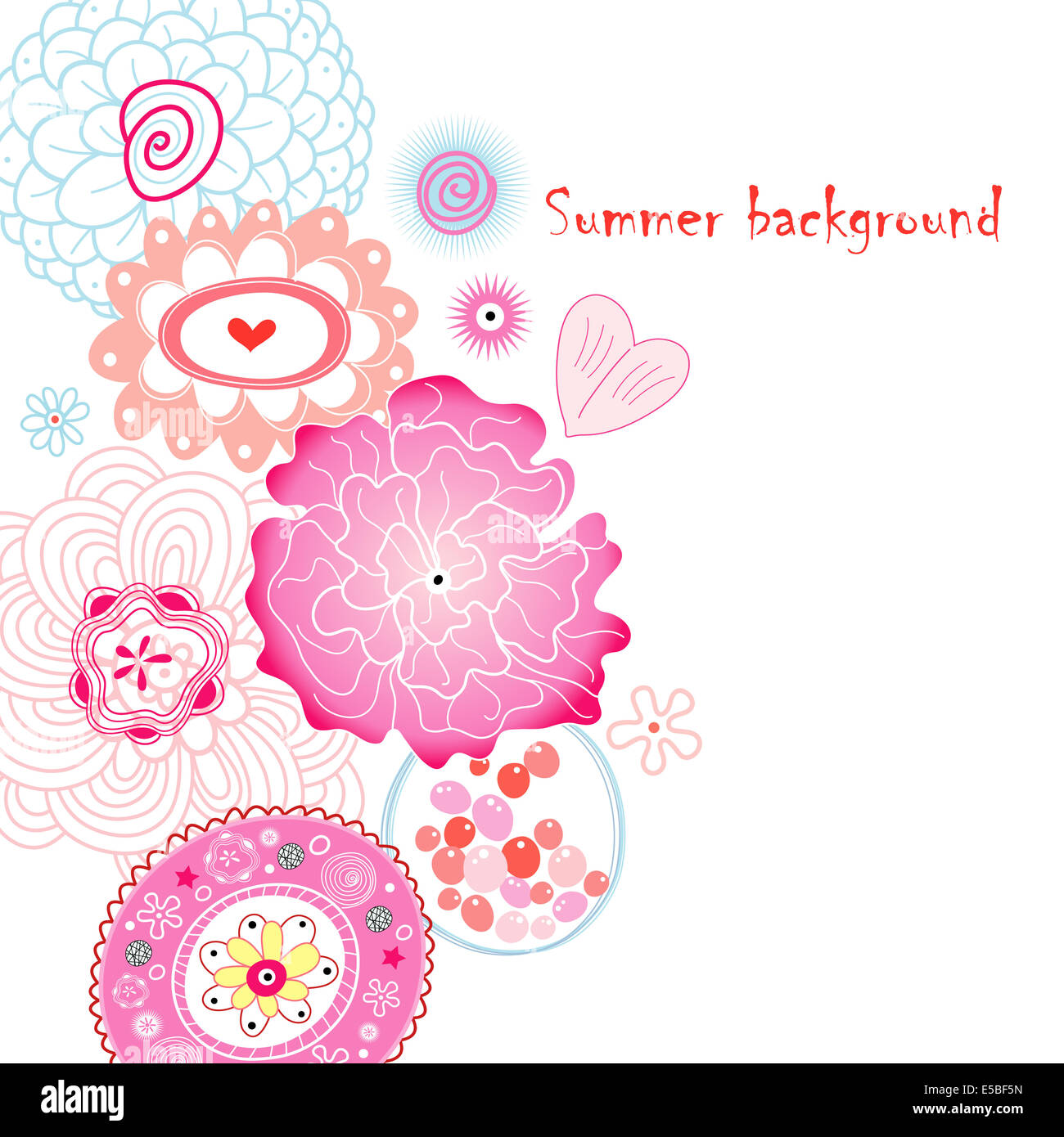Bright beautiful summer background with different flowers and berries ...