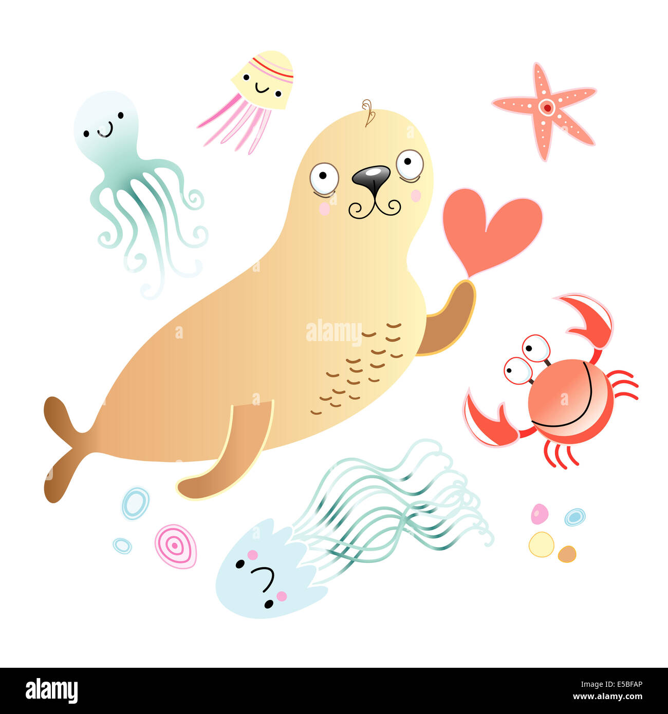 funny love fur seals and other animals on a white background Stock Photo