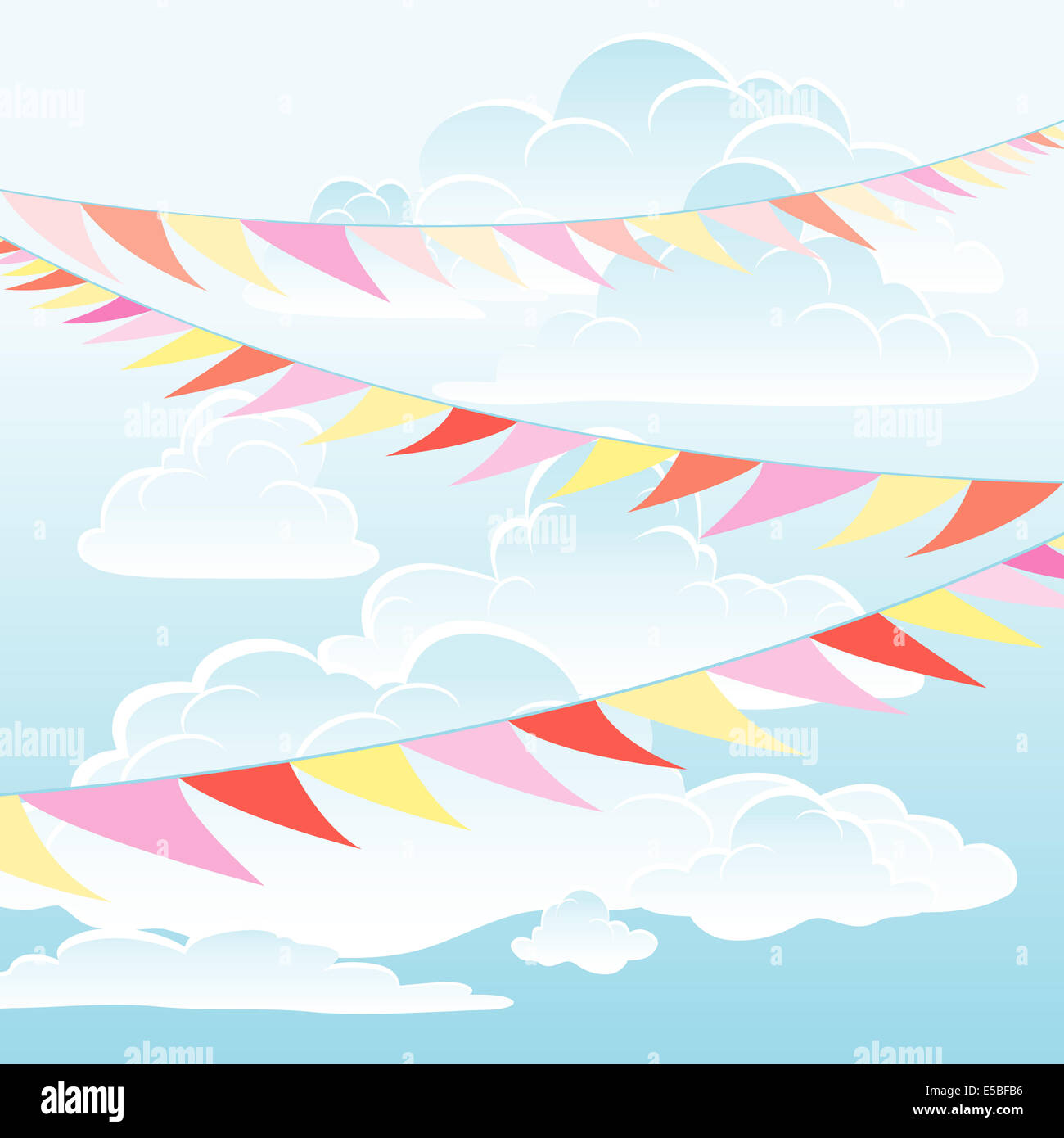 Colorful festive flags on a background of blue sky with beautiful ...