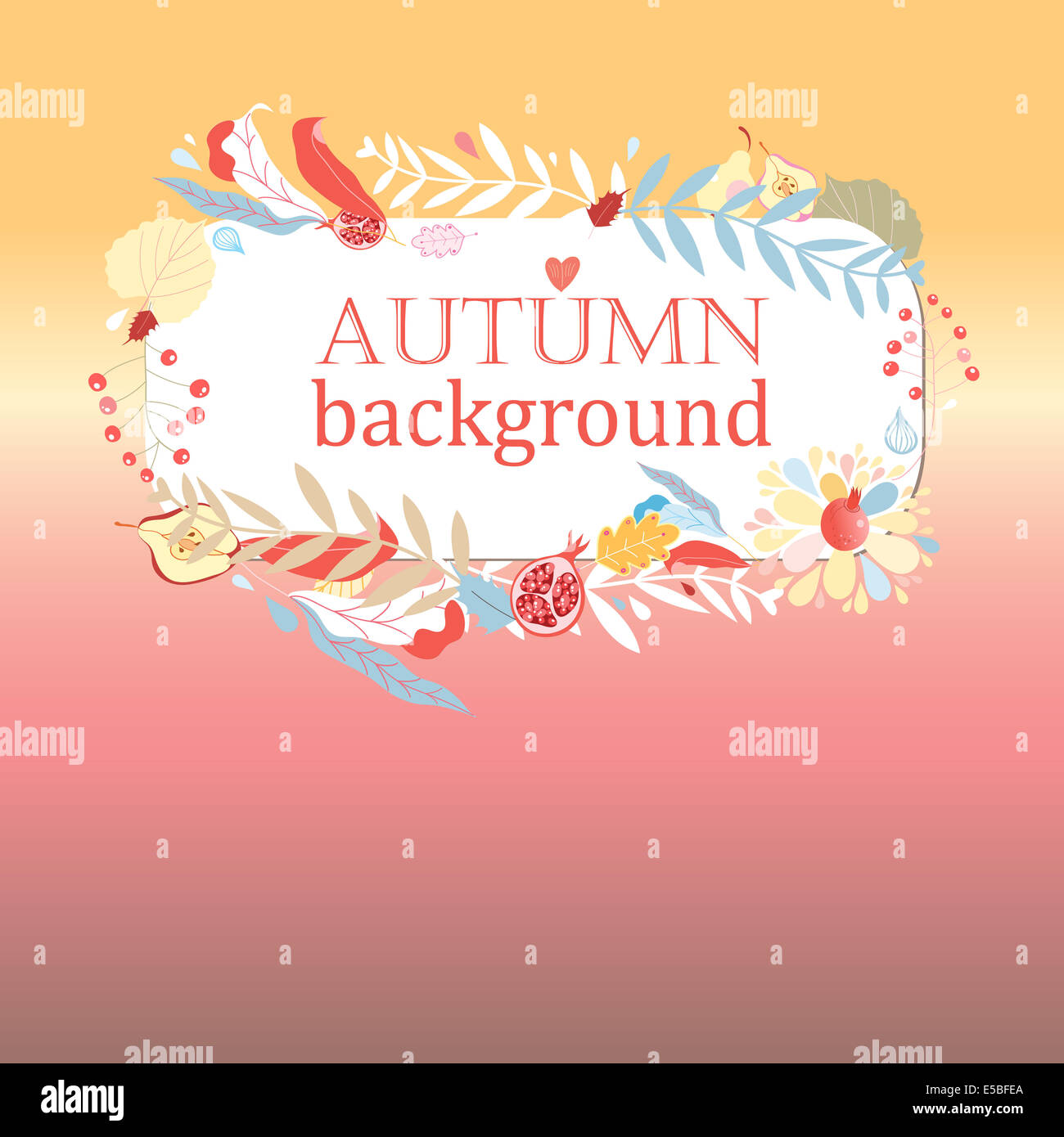 autumn frame with colored text on a background of leaves and fruit ...