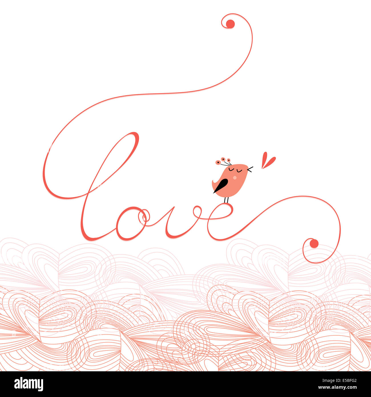 Graphic inscription love with a bird on a white background. Love card Stock Photo