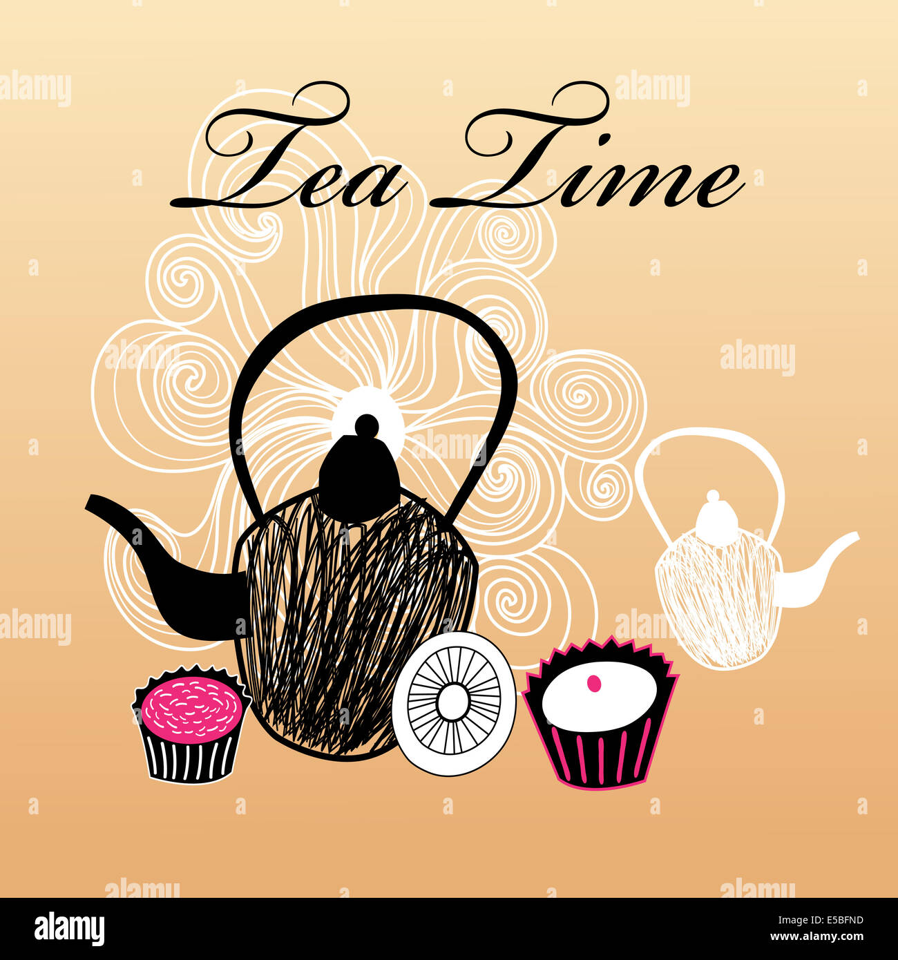 illustration with tea and cakes Stock Photo