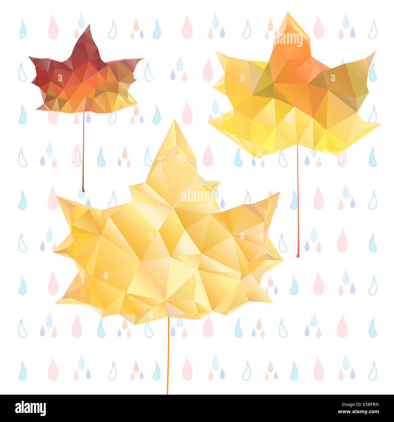 multicolored maple leaves on a light background with rain Stock Photo