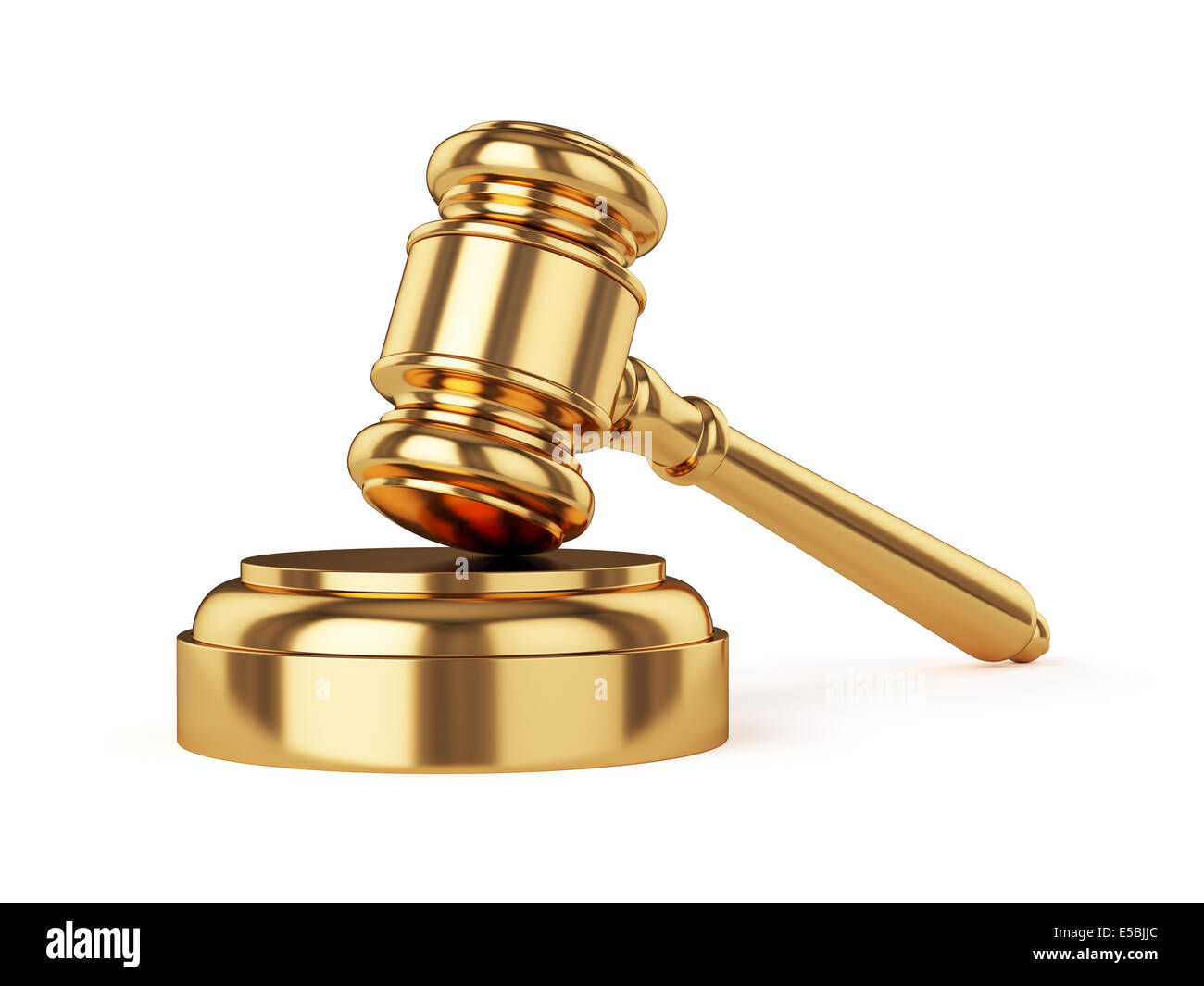 3d render of golden judge gavel isolated on white background Stock