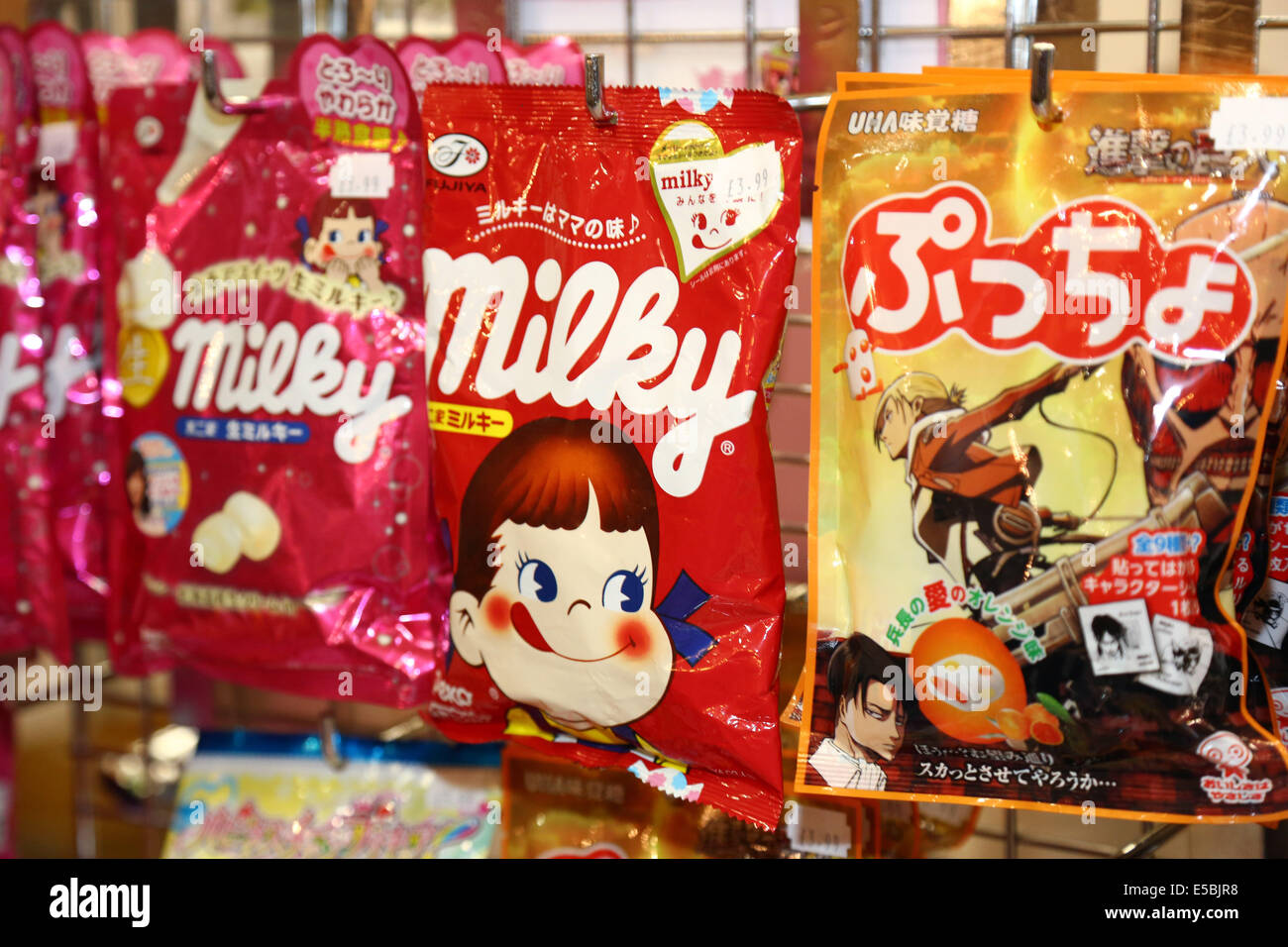 London, UK. 26th July 2014. Japanese snacks and sweets on sale at Hyper Japan 2014, Japanese culture exhibition at Earl's Court in London Credit:  Paul Brown/Alamy Live News Stock Photo