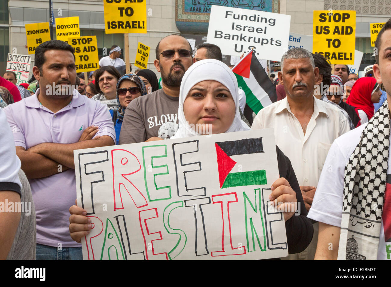 Dearborn, Michigan, USA. Arab-Americans rally at Dearborn city hall to protest Israel's military action in Gaza. More than 1,000 Palestinians have been killed, most of them civilians. Credit:  Jim West/Alamy Live News Stock Photo