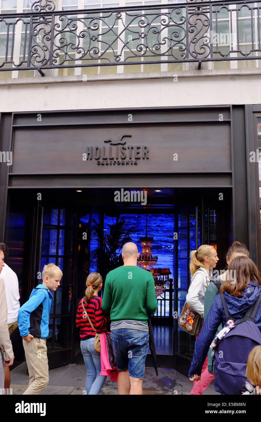 Hollister California designer fashion store on Regent Street, London Stock Photo