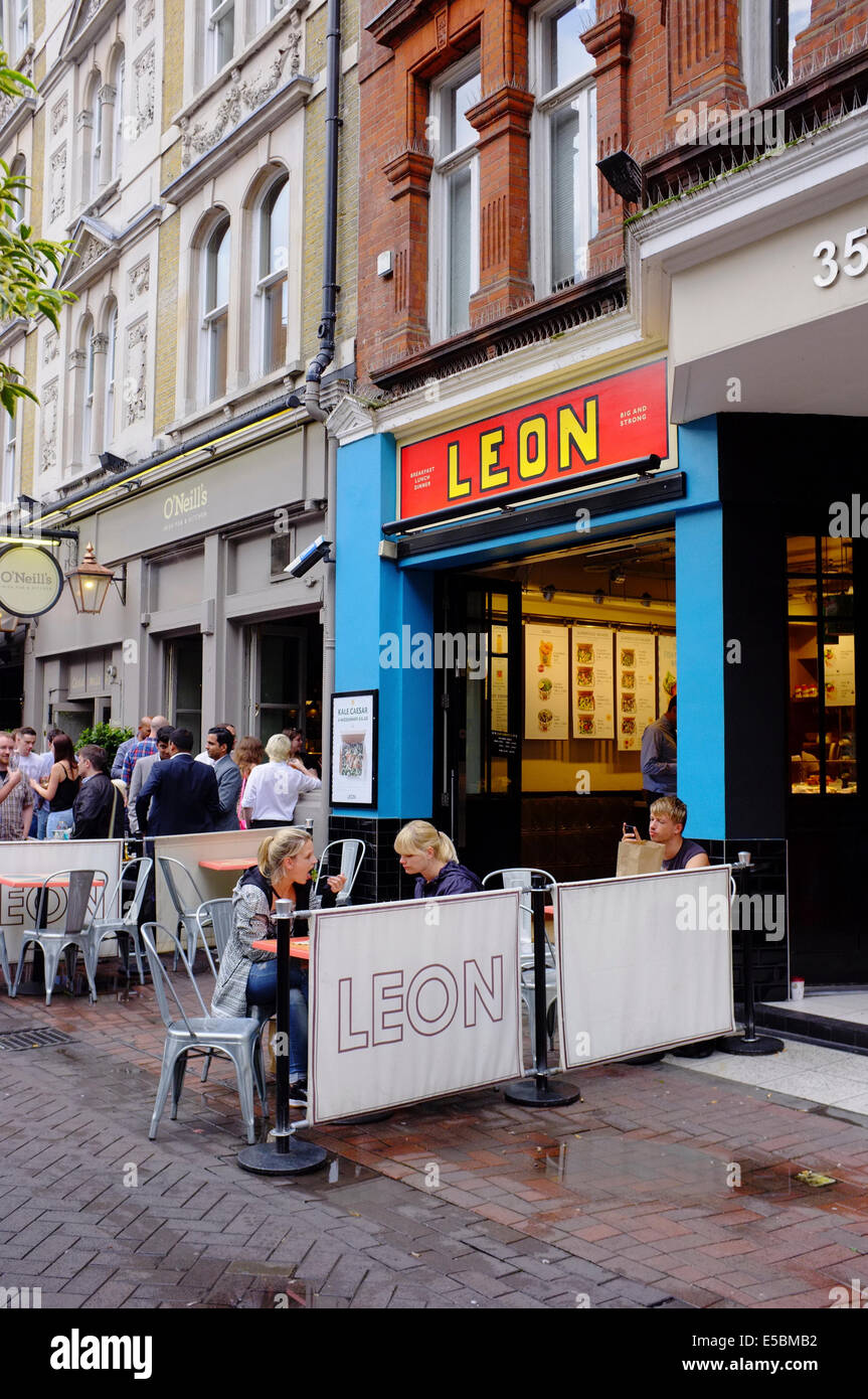 LEON burger restaurant with alfresco diners, in London Stock Photo