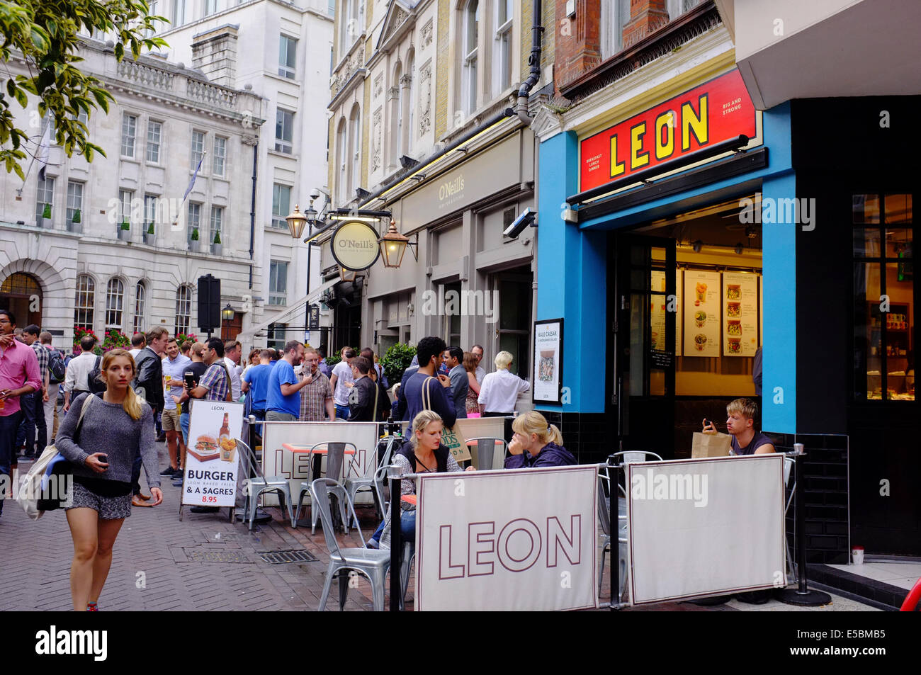 LEON burger restaurant with alfresco diners, in London Stock Photo