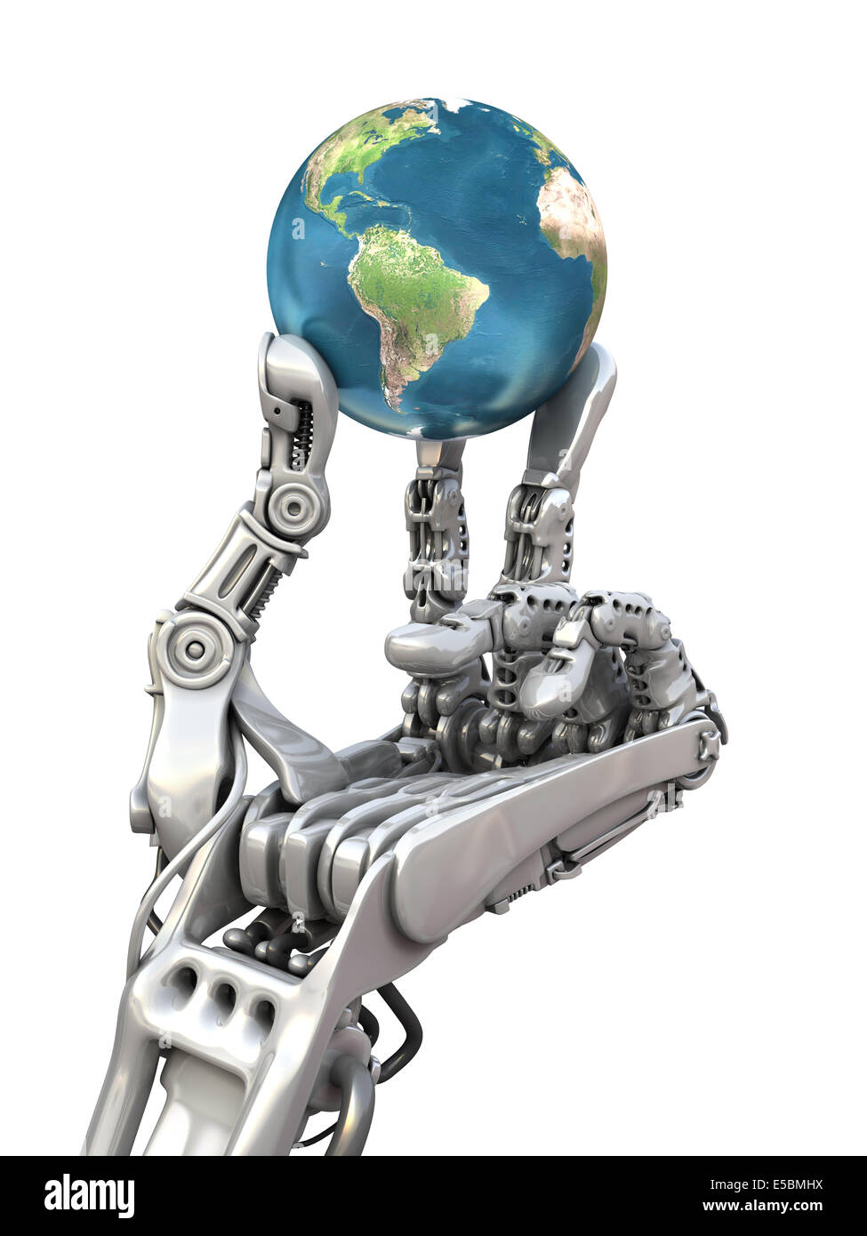 Robot keep the blue globe. Planet Earth in hands at high technology.  Conceptual 3d illustration Stock Photo - Alamy