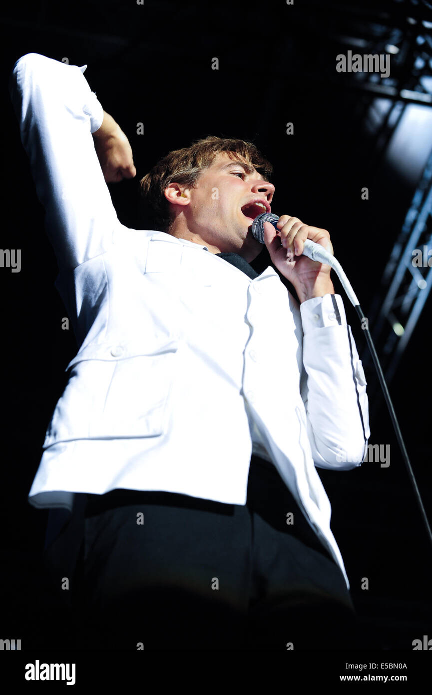 Lšrrach, Germany.  26th July, 2014. Per Almqvist (vocals) also known as Howlin' Pelle Almqvist from Swedish garage rock band The Hives performs live at Stimmen (Voices) music festival in Lšrrach, Germany. Photo: Miroslav Dakov/ Alamy Live News Stock Photo