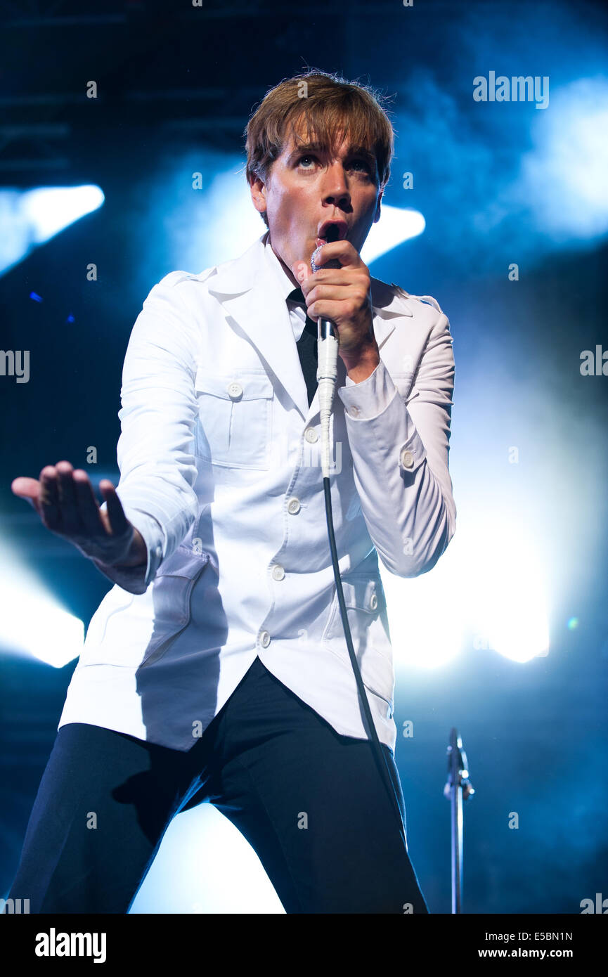 Lšrrach, Germany.  26th July, 2014. Per Almqvist (vocals) also known as Howlin' Pelle Almqvist from Swedish garage rock band The Hives performs live at Stimmen (Voices) music festival in Lšrrach, Germany. Photo: Miroslav Dakov/ Alamy Live News Stock Photo