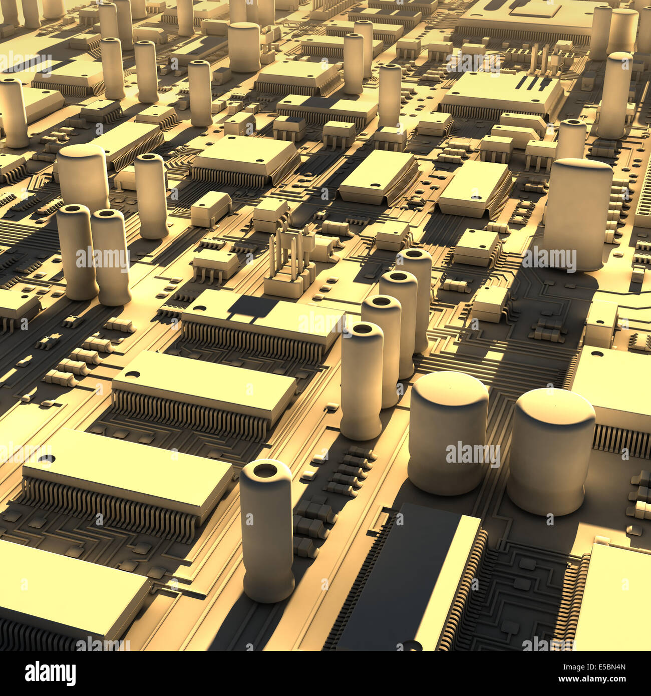 Fantasy circuit board or motherboard or mainboard like a city . Top