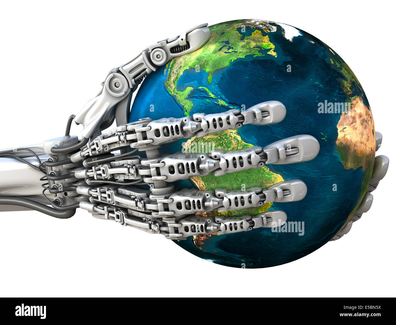 Robot keep the blue globe. Planet Earth in hands at high technology.  Conceptual 3d illustration Stock Photo - Alamy