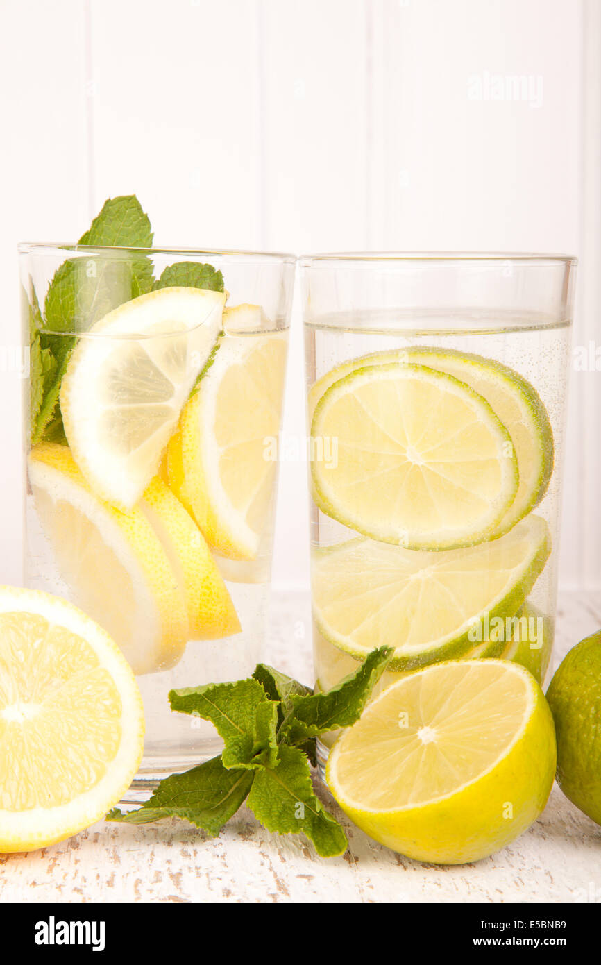 fresh lemon and lime water drink Stock Photo Alamy