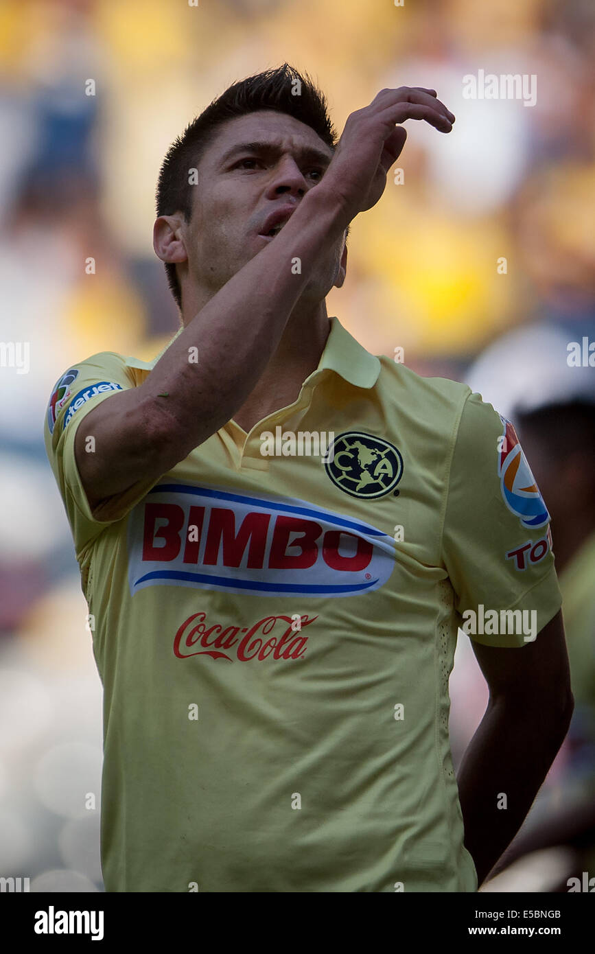 Mexico City, Mexico. 26th July, 2014. America's Oribe Peralta reacts during the match of the MX League Opening Tournament against Xolos, held at Azteca Stadium in Mexico City, capital of Mexico, on July 26, 2014. © Pedro Mera/Xinhua/Alamy Live News Stock Photo