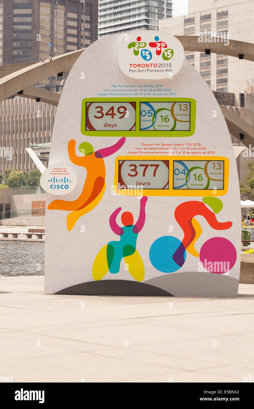 TORONTO - JULY 26, the 2015 Pan Am and Parapan Am Games  Countdown Clock located at Nathan Phillips Square showing the time left Stock Photo
